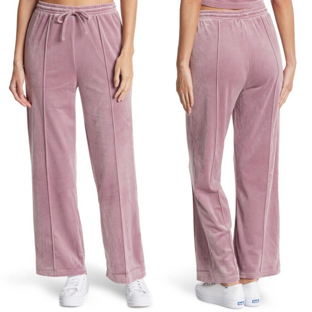 Abound NWT Velour Track Pants High Rise Purple Morn Elastic Waist Lounge - Picture 1 of 5